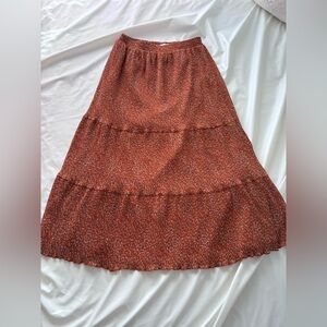 Pink Lily Rust Red Floral Tiered Maxi Skirt